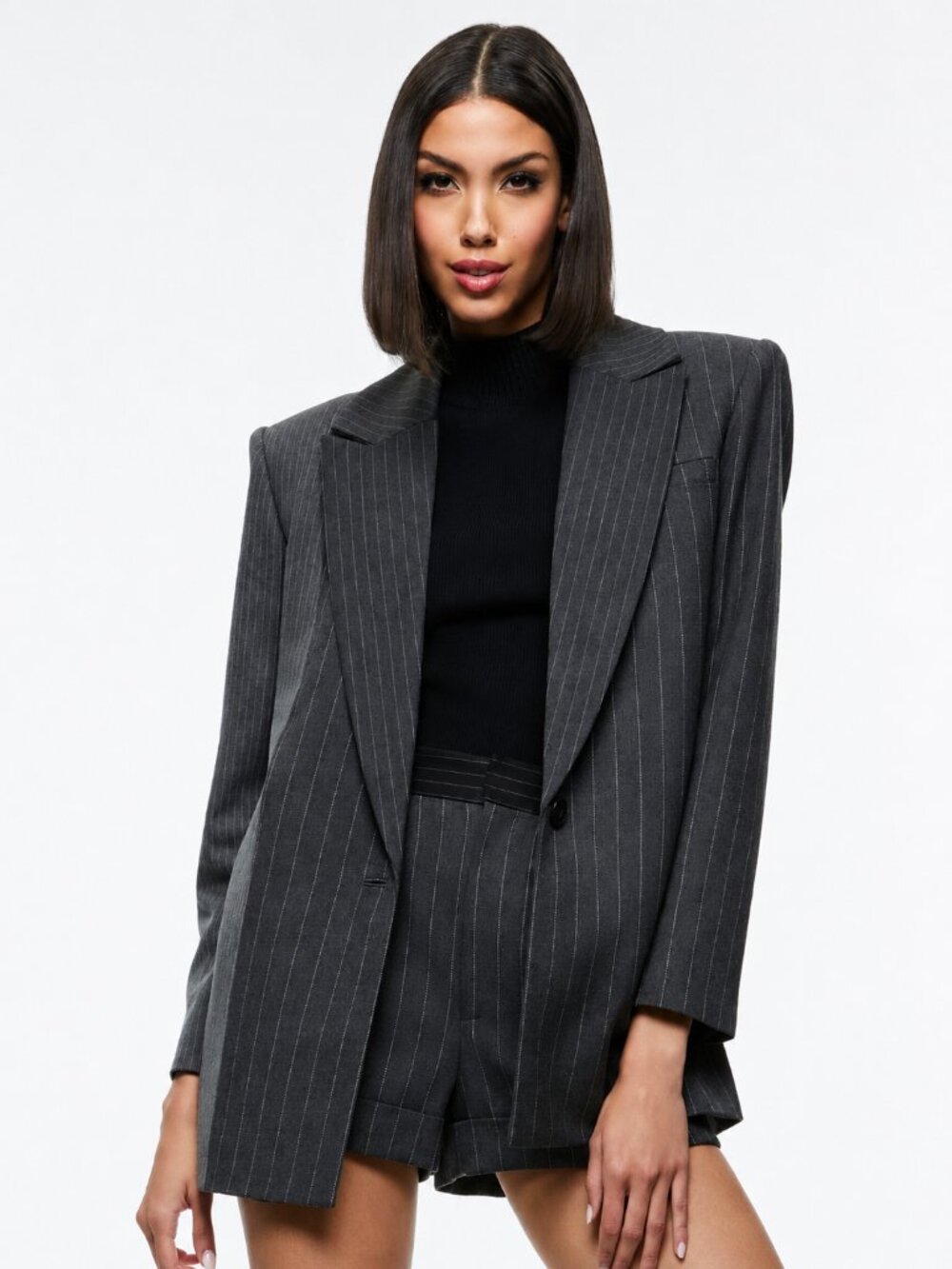 Alice + Olivia Colley Blazer Grey Charcoal Pinstripe